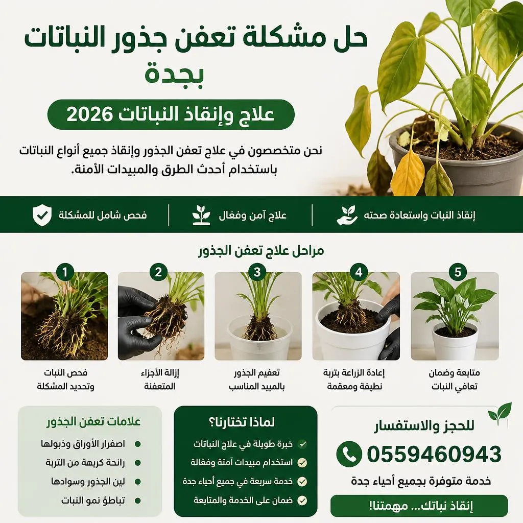 حل مشكلة تعفن جذور النباتات بجدة 0559460943 | علاج وإنقاذ النباتات 2026