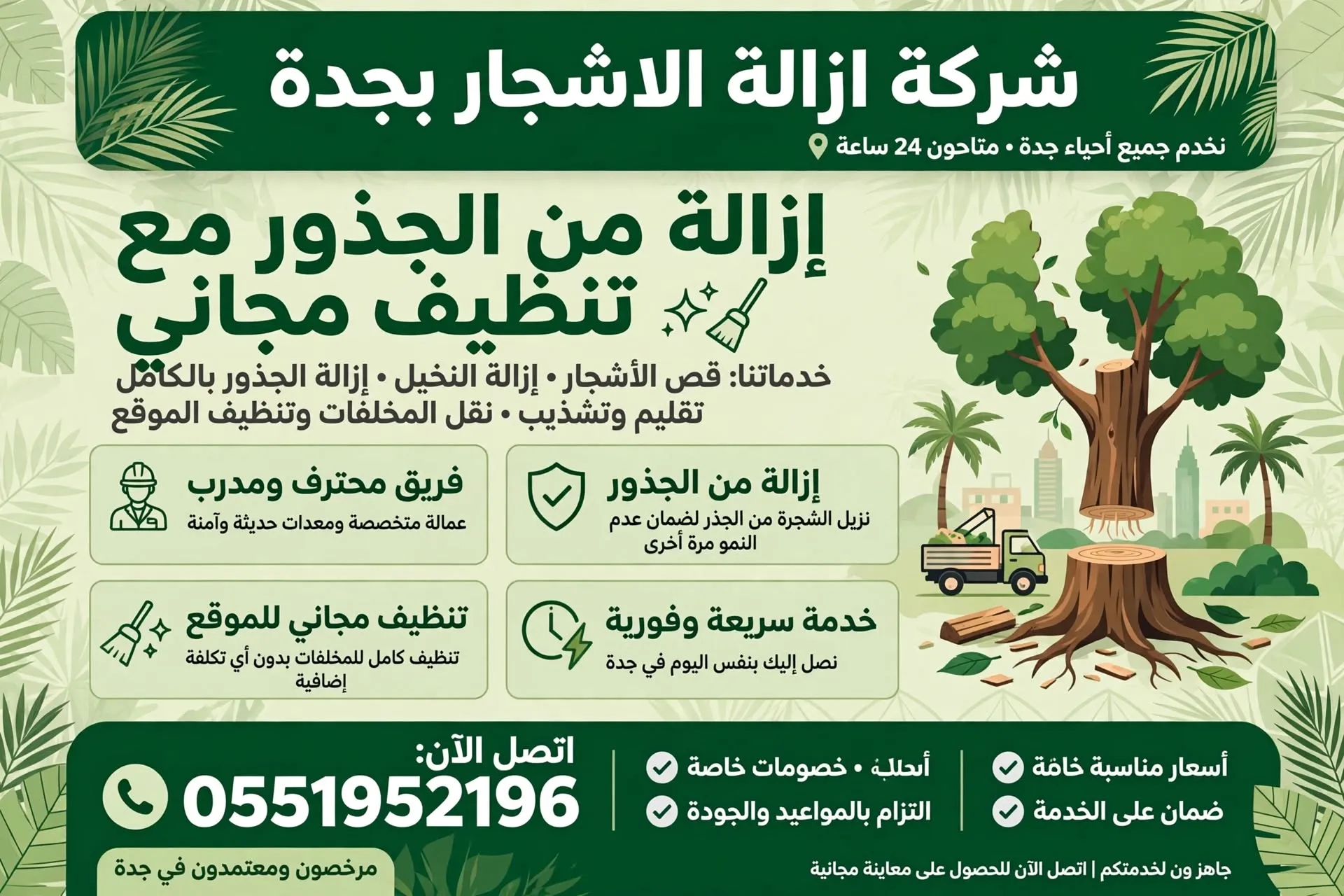 شركة ازالة الاشجار بجدة 0551952196 | إزالة من الجذور مع تنظيف مجاني